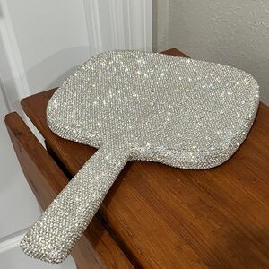 Glitz and Glam XL Sparkling Handheld Vanity Mirror 5X - Silver Crystal Stunning